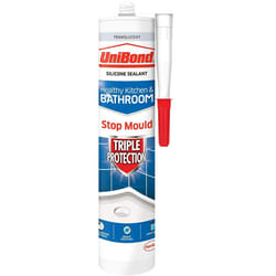 UniBond Triple Protection Stop Mould Sealant, Kitchen and Bathroom Sealant, Clear Silicone Sealant Repels, Kills, Prevents Mould Growth, Long-Lasting