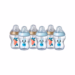 Tommee Tippee Closer to Nature Baby Bottles, 260ml, Pack of 6, Decorated