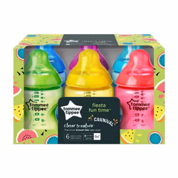 Tommee Tippee Baby Bottles 260ml Closer to Nature Fiesta Multicoloured Pack of 6