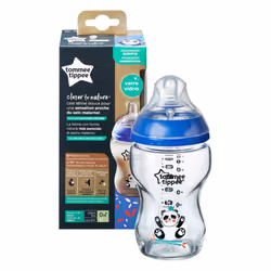 Tommee Tippee Closer to Nature Decorated Glass Baby Bottle 250ml blue - 1 pack
