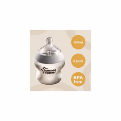 Tommee Tippee Closer to Nature Baby Bottles, Slow-Flow Breast-Like Teat with Anti-Colic Valve, 150ml, Pack of 3, Mixed Colours