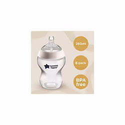 Closer to Nature Baby Bottles, Slow-Flow Breast-Like Teat with Anti-Colic Valve, 260ml, Pack of 6, Mixed Colours