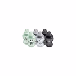 Tommee Tippee Closer to Nature Baby Bottles, Slow-Flow Breast-Like Teat with Anti-Colic Valve, 260ml, Pack of 6, Ollie and Pi ...