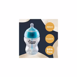 Tommee Tippee Anti-Colic Baby Bottles, Slow-Flow Breast-Like Teat and Unique Anti-Colic Venting System, 260ml, Pack of 6, Clear