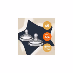 Tommee Tippee Advanced Anti-Colic Baby Bottle Teats, Breast-Like, Soft Silicone, Fast Flow, 6m+, Pack of 6,Clear