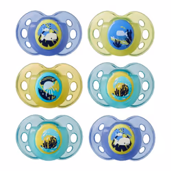 6 x Tommee Tippee Night-Time Glow in the Dark Soother Orthodontic Design 18-36m