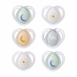 Nighttime Dummies, 0-6months, 6 pack of glow in the dark Dummiess with symmetrical silicone baglet
