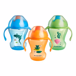 Tommee Tippee Trainer Sippee  7fl oz  Sippy Trainer Cups for Babies 6 Months+  Blue  Orange and Green  3-Pack