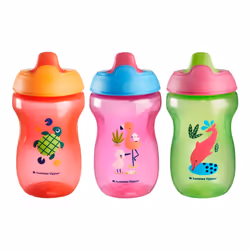 Tommee Tippee Sippee Cup  10oz  Sippee Trainer Cup for Babies 9 Months+  Red  Purple and Green  3 Count