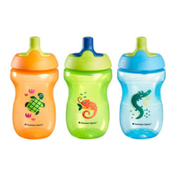 Tommee Tippee Sportee Bottle  Sippy Cup for Toddlers  12 Months+  10oz  Spill-Proof  Bite Resistant Spout  Easy to Hold Design  Pack of 3  Orange  Gre
