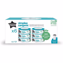 Tommee Tippee Simplee Sangenic Nappy Bin Refills, Sustainably Sourced Antibacterial GREENFILM, Pack of 6