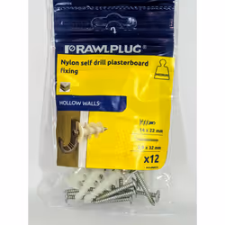 RawlPlug Nylon Self Drilling Fixing with Screw 12 Self Drilling Fixings + 12 Screws
