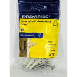 RawlPlug Nylon Self Drilling Fixing with Screw  12 Self Drilling Fixings + 12 Screws