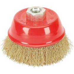 Brassed Steel Crimped Wire Cup Brush, 100mm, M14