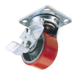 Swivel Plate Fixing Heavy Duty Polyurethane Wheel with Brake, 100mm Diameter, S.W.L. 250kg