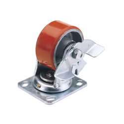125mm Dia. Swivel Plate Fi x ing Heavy Duty Polyurethane Wheel with Brake - S.W.L. 300Kg