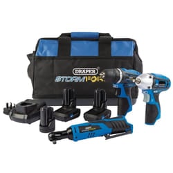 Draper Storm Force&#174; 10.8V Power Interchange Drill Driver Kit, 2 x 4Ah Batteries, 1 x 1.5Ah battery, 1 x Charger, 1 x Bag