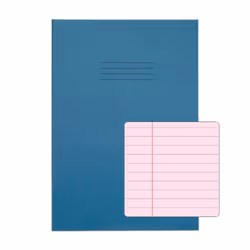 RHINO A4 Special Exercise Book 48 Page Light Blue with Tinted Pink Paper F8M (Pack of 50)