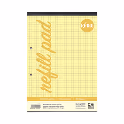 RHINO A4 Yellow Paper Refill Pad 100 Page 7mm Squared (Pack of 36)