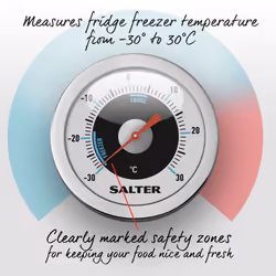 Salter Analogue Fridge Freezer Thermometer, Measure -30 C to +30 C, Keep Food Fresh, Hang or Stand, Stainless Steel Body, Bi-Metal Sensor for...