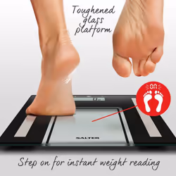 Salter Glass Analyser Bathroom Scales â Measure Weight + Body Fat, Water Percentage, BMI, 8 User Memory & Athlete Mode, Sleek Design, Easy Read
