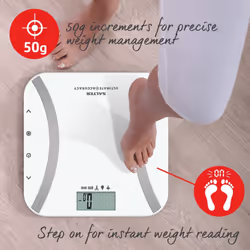 Salter Ultimate Accuracy Digital Analyser Scales - Measure 50g Increments, Step-On Instant Reading of Weight, Body Fat, Water, Lean Mass, BMI, BMR...