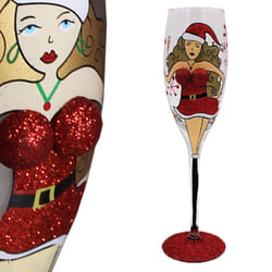 Christmas Booby Glass Champagne Flute with Red Glitter - Blonde Girl