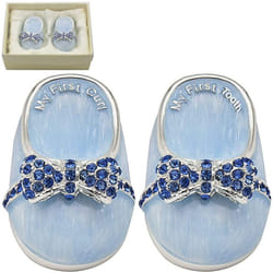 LEONARDO Silver Plate, Enamel and Rhinestone Baby Boy Booties First Tooth and Curl