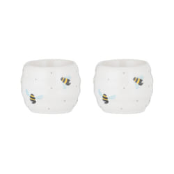 Set of 2 Sweet Bee Egg Cups Holder Hard Soft Boiled Eggs Ceramic Holders