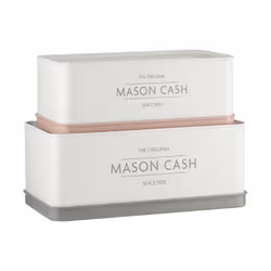 Set Of 2 Mason Cash Rectangular Cake Bread Stackable Storage Jars Tins Boxes