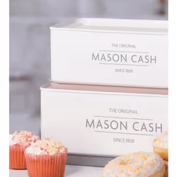 Set Of 2 Mason Cash Rectangular Cake Bread Stackable Storage Jars Tins Boxes
