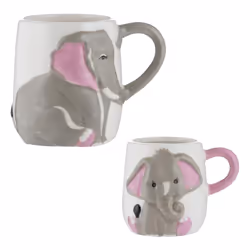 Set of 2 Small & Large Elephant Tea Coffee Juice Milk Kid Adult Matching Mug Cup