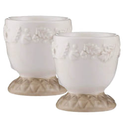 Ceramic Egg Cups 2pcs Cream Hand Painted Hard Soft Boiled Egg Holders Breakfast