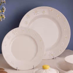 Daisy Side Plate 21cm Stoneware Glaze Hand Painted Flower Embossed White Round
