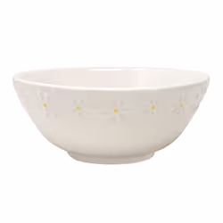 Daisy Cereal Bowl 16.5cm Stoneware Hand Painted Flower Embossed White Round