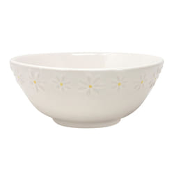 Daisy Cereal Bowl 16.5cm Stoneware Hand Painted Flower Embossed White Round