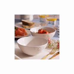 Daisy Cereal Bowl 16.5cm Stoneware Hand Painted Flower Embossed White Round