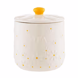 Daisy Tea Jar Ceramic Hand Painted Flower Embossed White Kitchen Storage 700ml