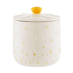 Daisy Tea Jar Ceramic Hand Painted Flower Embossed White Kitchen Storage 700ml