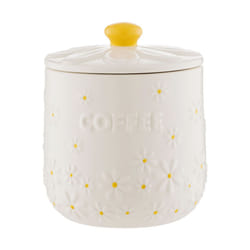 Daisy Coffee Jar Ceramic Hand Painted Flower Embossed White Round Storage 700ml