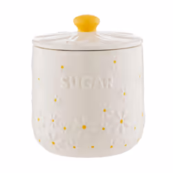 Daisy Sugar Jar Ceramic Hand Painted Flower Embossed White Round Storage 700ml