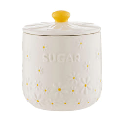 Daisy Sugar Jar Ceramic Hand Painted Flower Embossed White Round Storage 700ml