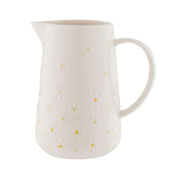 Daisy Jug Pitcher 1.2 Litre Ceramic Hand Painted Flower Embossed White Round