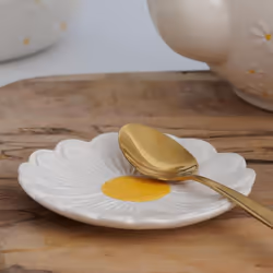 Daisy Spoon Rest Utensil Kitchen Tidy Ceramic Round Hand Painted Flower Embossed