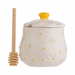 Daisy Honey Pot Ceramic & Drizzler Betula Glaze Hand Painted Flower Embossed