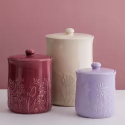 Large Storage Jar Airtight Lid In The Meadow Stoneware Floral Embossed 800ml