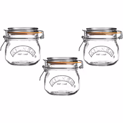Kilner Set of 3 Top Round Jars|0.5 Litre Capacity Orange Seal and Stainless Steel Clip Fastening|Perfect for Storage & Preser ...