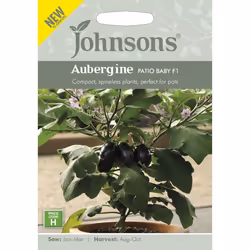 Johnsons Aubergine Grow Your Own Garden Vegetables Patio Baby F1 Seeds Packet