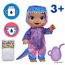 Baby Alive Dino Cuties Doll  Tyrannosaurus  Doll Accessories  Drinks  Wets  T-Rex Dinosaur Toy for Kids Ages 3 Years and Up  Black Hair