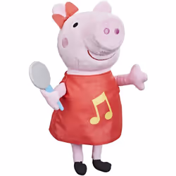 Peppa Pig Singing Peppa Soft Toy with Red Glitter Dress and Bow Sings 3 Songs